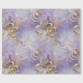 Elegante Lila und goldverwirbelte Feathered Beaded Geschenkpapier (Flach)