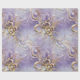 Elegante Lila und goldverwirbelte Feathered Beaded Geschenkpapier