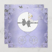 Elegante Lila und Gray Baby Girl Dusche Einladung (Vorne/Hinten)