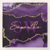 Elegante Lila und Imitate Gold Glitzer Glasuntersetzer (Vorderseite)