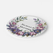 Elegante Lila und Magenta Peony Bouquet Wedding Pappteller (Schrägansicht)