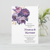 Elegante Lila und Magenta Peony Couples Dusche Einladung (Stehend Vorderseite)