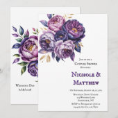 Elegante Lila und Magenta Peony Couples Dusche Einladung (Vorne/Hinten)