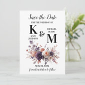 Elegante Lila und peach Blush Bloral Wedding Save The Date (Stehend Vorderseite)