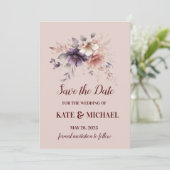 Elegante Lila und peach Blush Bloral Wedding Save The Date (Stehend Vorderseite)