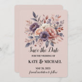 Elegante Lila und peach Blush Bloral Wedding Save The Date (Vorne/Hinten)