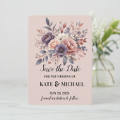 Elegante Lila und peach Blush Bloral Wedding Save The Date (Stehend Vorderseite)