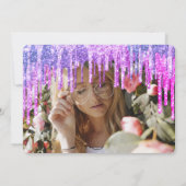 Elegante lila und rosa Glitzer Tropfen 16 . Geburt Einladung (Rückseite)