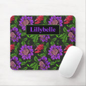 Elegante Lila und rote Blume Schwarzer Hintergrund Mousepad (Mit Mouse)