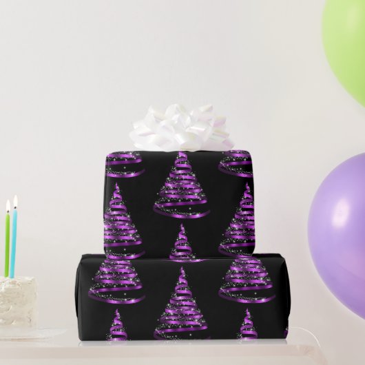 Elegante Lila und schwarze Ribbon Tree Weihnachten Geschenkpapier (Partygeschenke)