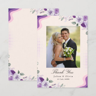 Elegante lila und violette Blumenhochzeit Dankeskarte