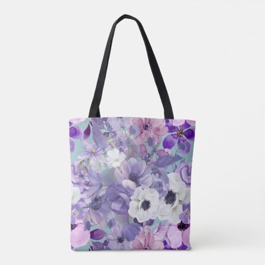 Elegante Lila und violette Wildblumen und Monogram Tasche (Rückseite)