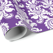 Elegante Lila und weiße Damasken Geschenkpapier (Rolleneckpunkt)