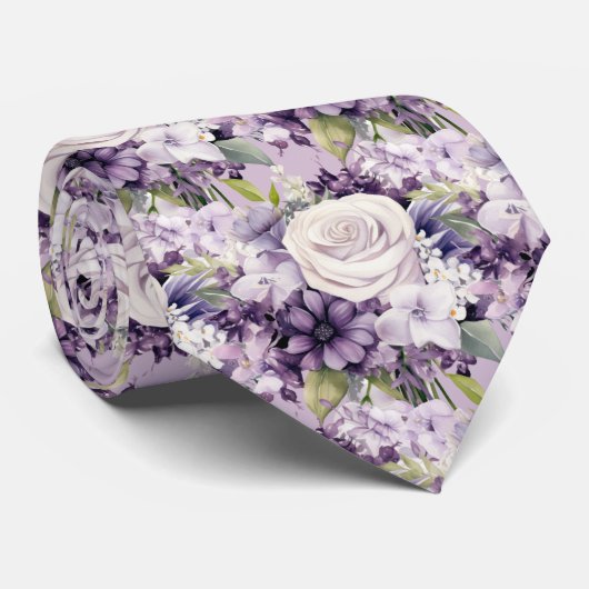 Elegante Lila und weiße Flora Neck Ties Krawatte (Gerollt)