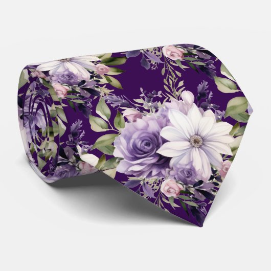 Elegante Lila und weiße Flora Neck Ties Krawatte (Gerollt)