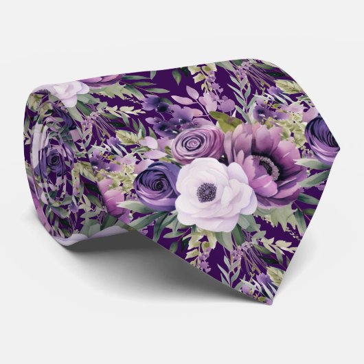 Elegante Lila und weiße Flora Neck Ties Krawatte (Gerollt)