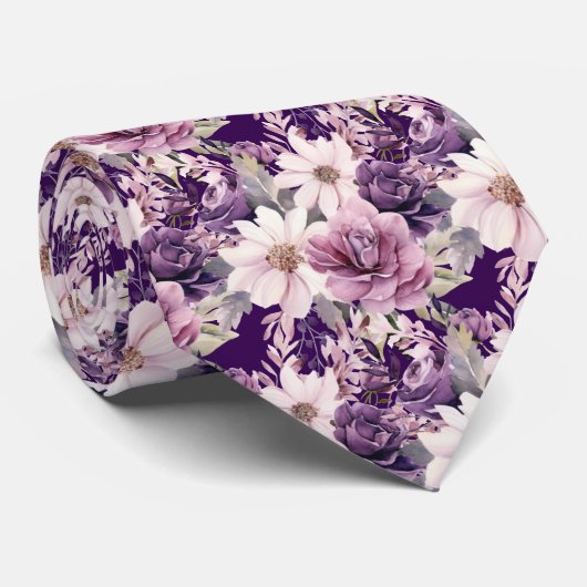 Elegante Lila und weiße Flora Neck Ties Krawatte (Gerollt)