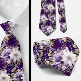 Elegante Lila und weiße Flora Neck Ties Krawatte
