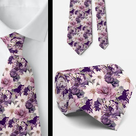 Elegante Lila und weiße Flora Neck Ties Krawatte