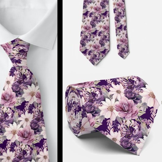 Elegante Lila und weiße Flora Neck Ties Krawatte