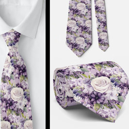 Elegante Lila und weiße Flora Neck Ties Krawatte