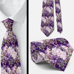Elegante Lila und weiße Flora Neck Ties Krawatte