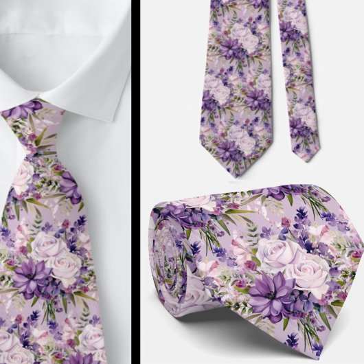 Elegante Lila und weiße Flora Neck Ties Krawatte
