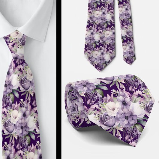 Elegante Lila und weiße Flora Neck Ties Krawatte