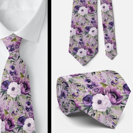 Elegante Lila und weiße Flora Neck Ties Krawatte