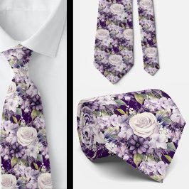 Elegante Lila und weiße Flora Neck Ties Krawatte