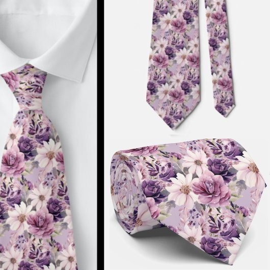 Elegante Lila und weiße Flora Neck Ties Krawatte