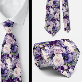 Elegante Lila und weiße Flora Neck Ties Krawatte