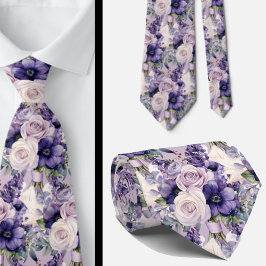 Elegante Lila und weiße Flora Neck Ties Krawatte
