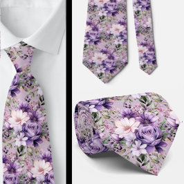 Elegante Lila und weiße Flora Neck Ties Krawatte