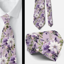 Elegante Lila und weiße Flora Neck Ties