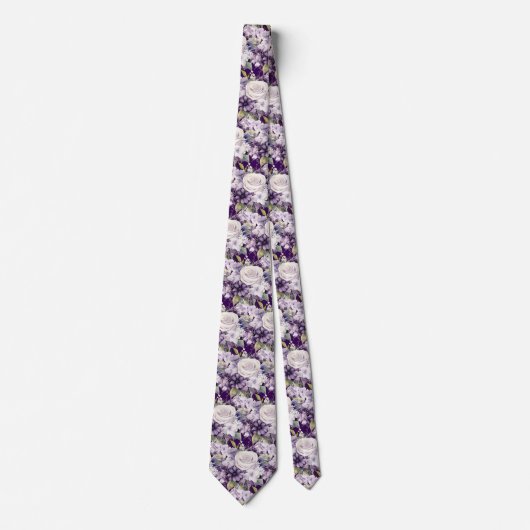 Elegante Lila und weiße Flora Neck Ties Krawatte (Vorderseite)