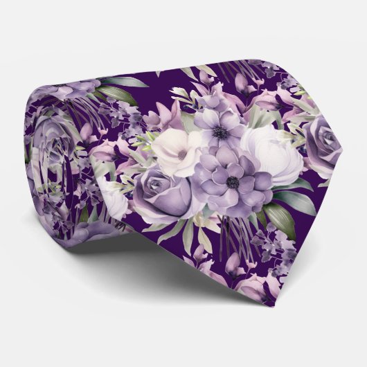 Elegante Lila und weiße Flora Neck Ties Krawatte (Gerollt)