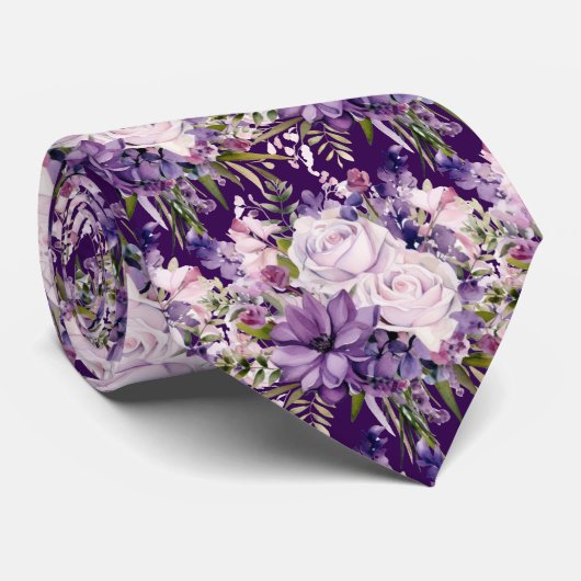 Elegante Lila und weiße Flora Neck Ties Krawatte (Gerollt)