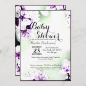 Elegante Lila und weiße Lilien auf sanft grün Einladung (Vorne/Hinten)