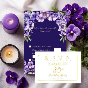 Elegante lila Veilchen Blumen 80. Geburtstag RSVP Folienkarte