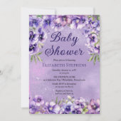 Elegante lila Veilchen-Blumen-Baby-Party Einladung (Vorderseite)