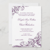Elegante Lila Verzierte Hochzeit Einladung (Vorderseite)