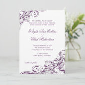 Elegante Lila Verzierte Hochzeit Einladung (Stehend Vorderseite)