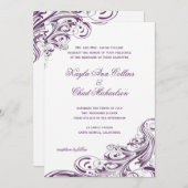 Elegante Lila Verzierte Hochzeit Einladung (Vorne/Hinten)