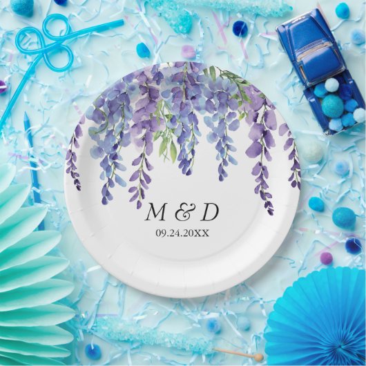 Elegante Lila Violet Florals Hochzeit Pappteller (Party)