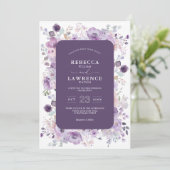 Elegante lila violette Blume Einladung zur Hochzei (Stehend Vorderseite)