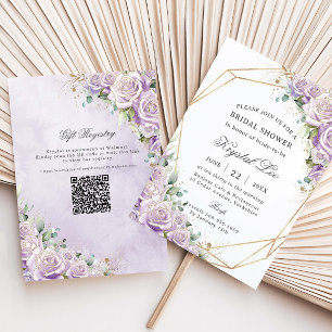 Elegante lila violette florale goldene Brautparty- Einladung