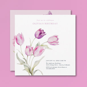 Elegante lila violette florale Wasserfarbe Tulpen Einladung