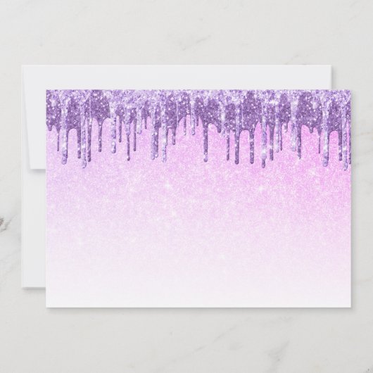 Elegante lila violette Glitzer Tropfen 16 . Geburt Einladung (Rückseite)