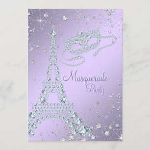 Elegante lila violette Pariser Maskenparty Einladung